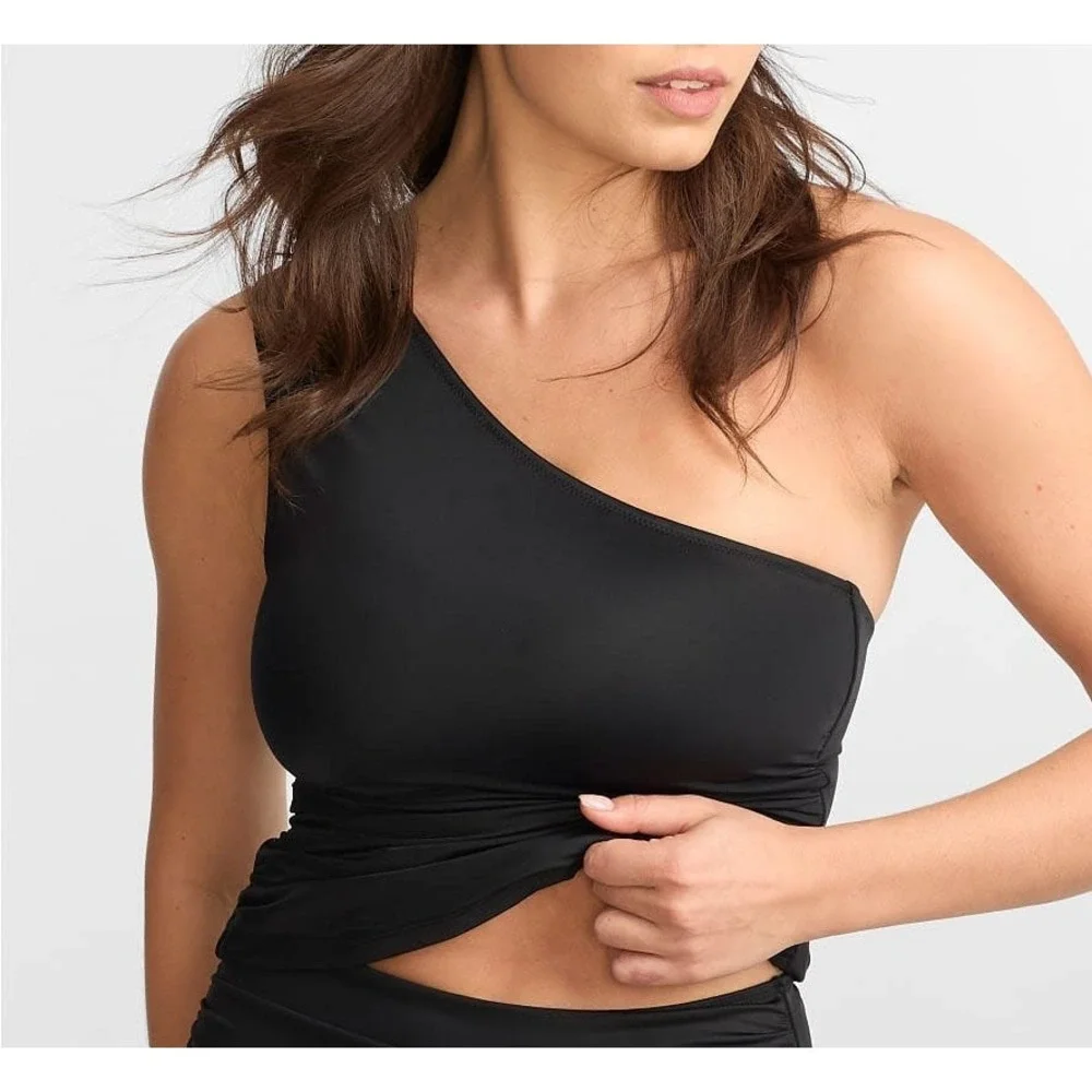 BARE Tankini Top Size 12 The Slimming Grecian TankinI One Shoulder Black Swim